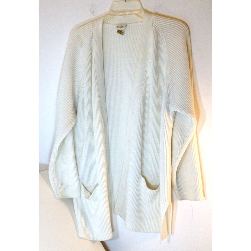 Vintage YarnWorks Cardigan Sweater Womens Sz 1X Ivory/White Rib Knit No Buttons